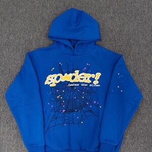 Men's Crewneck Hoodie with Spider Web Graphic - Blue